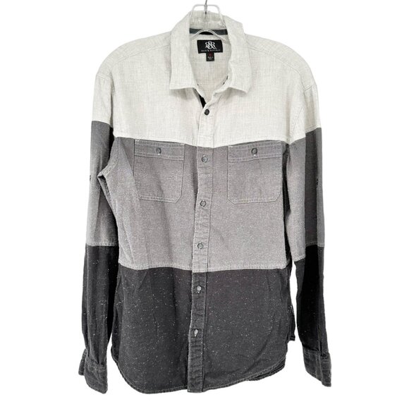 Rock & Republic Shirt Mens M Button Front Collared LS Roll Tab Black Gray White - Picture 1 of 9